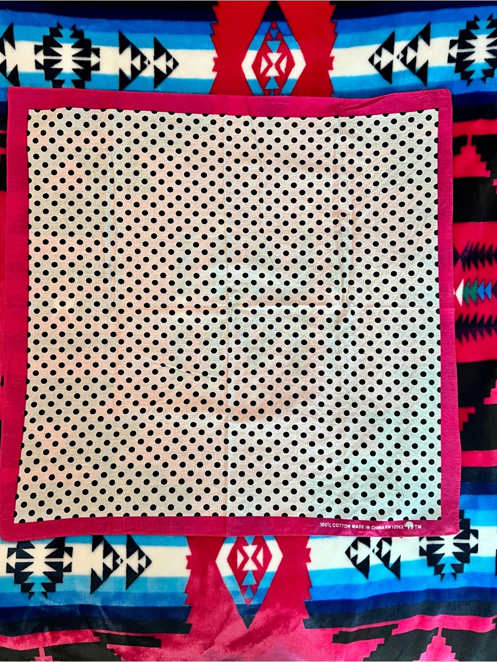 Polka Dot 100% Cotton Bandana with Hot Pink Border